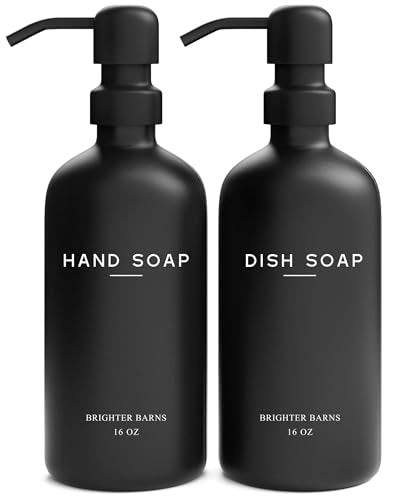 Black Glass Hand and Dish Soap Dispenser Set by Brighter Barns (Black Hd)
