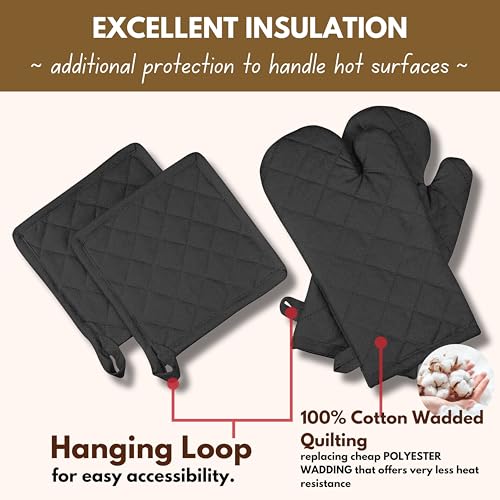 Pot Holders and Oven Mitts Sets for Kitchen Heat Resistant (Black)