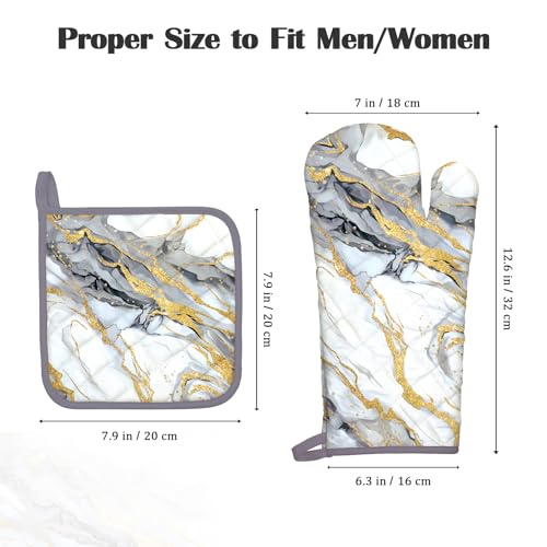 White Gold Marble Oven Mitts and Pot Holders Sets 4Pcs (Marble / Oven Mitt x2 & Pot Holder x2)