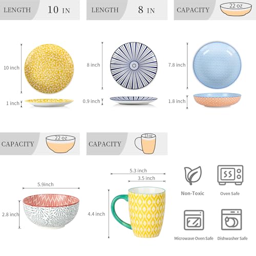 30 Pieces Ceramic Dinnerware Sets for 6 (Assorted Colors A / 30 Pieces)