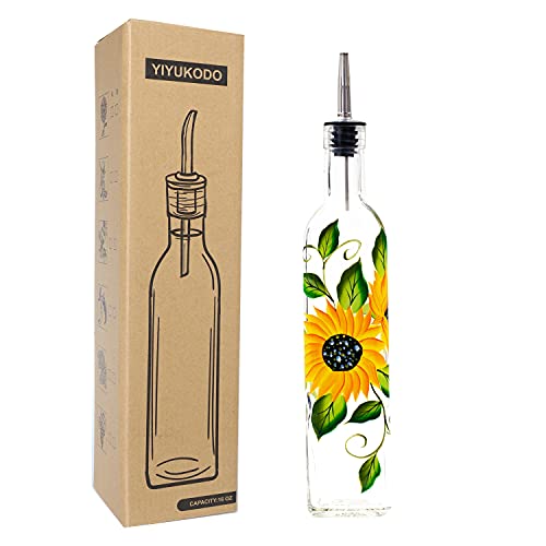 17oz Hand Painted Glass Olive Oil Bottle Dispenser (sunflower2)