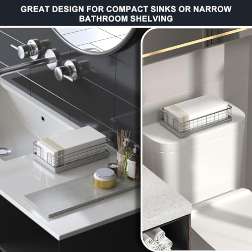Guest Towel Holder Tray for Bathroom (Totally Silver / 9.06 x 5.51 x 2.56 inches)