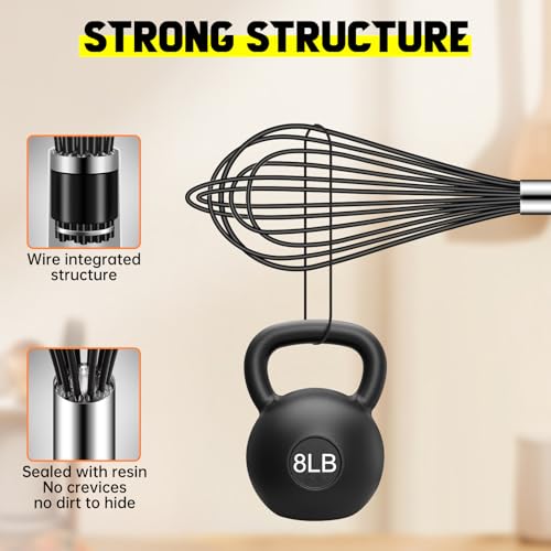 4 Pieces Silicone Whisks Set (Black,Silver)