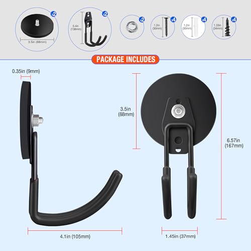 2 Pack Large Strong Magnetic Hooks for Hanging Heavy Duty (3.5" Magnet-2 Pack Larger J Hooks-Black)