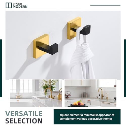 Bathroom Towel Hook (2 Pack / Black & Gold)