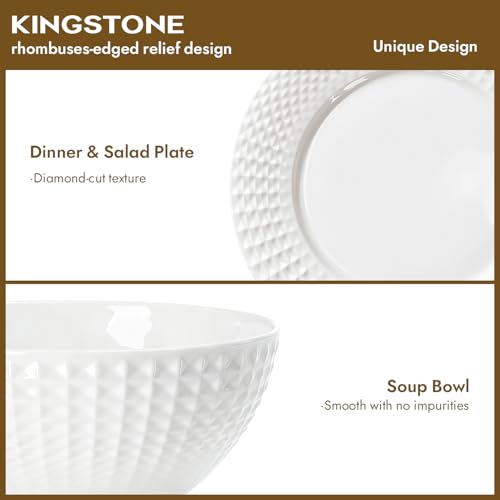 18Pc Rhombus Edge White Bone China Set (White-Rhombus / service for 6-18pcs)