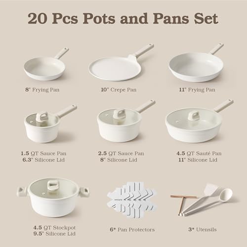 Ceramic Pots and Pans Set Nonstick (Cream White / L)