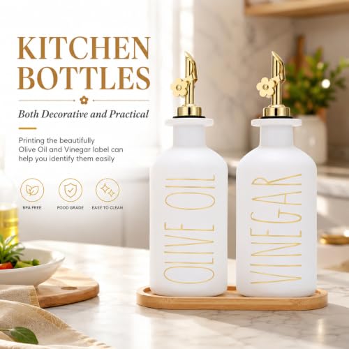 Premium Olive Oil Dispenser for Kitchen (White&Gold+Tray / 11.8 fl oz)