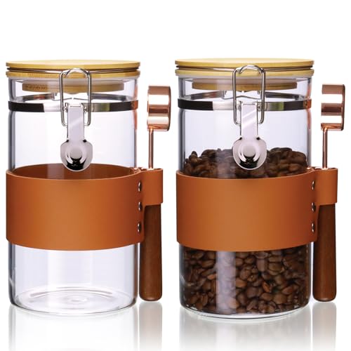 Glass Storage Jars with Bamboo Lids & Spoons (40 Fl Oz)