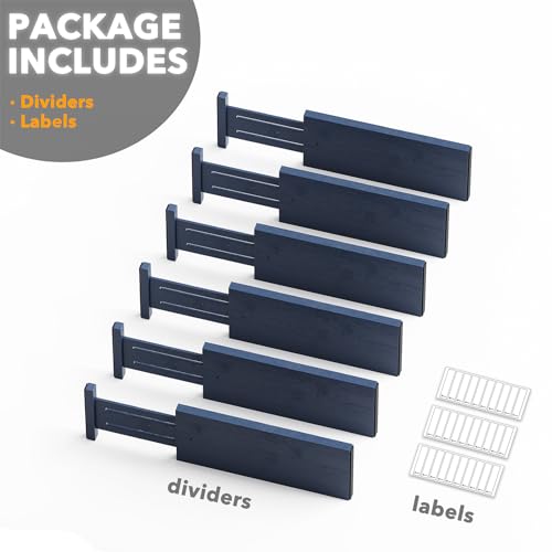 Bamboo Dresser Drawer Dividers 6 Pack (4.65''H, 12.5''-17''L / NAVY BLUE)