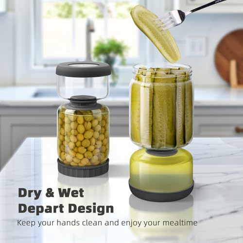 Glass Pickle Jar with Strainer Flip (46oz Smoky Grey Pickle jar)