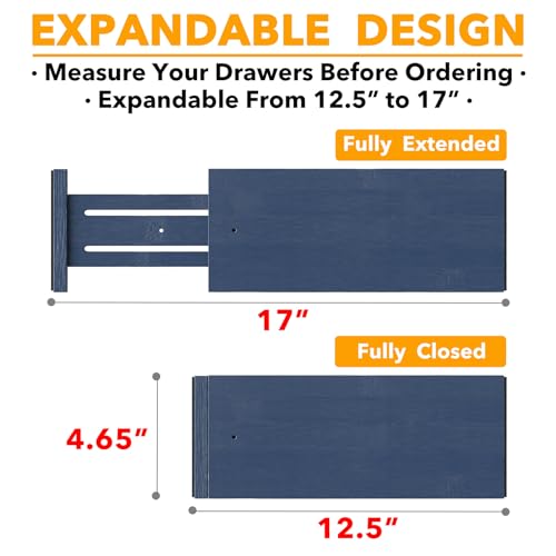 Bamboo Dresser Drawer Dividers 6 Pack (4.65''H, 12.5''-17''L / NAVY BLUE)