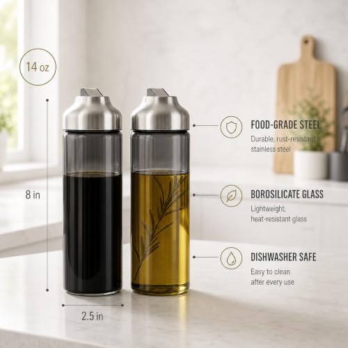 Olive Oil Dispenser Bottle for Kitchen (Grey / 14OZ Set of 2)