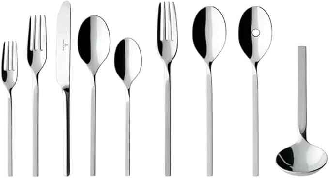 Villeroy & Boch NewWave Collection 64 Piece Flatware Set, Sleek, Tapered, Modern Design, 18/10 Stainless Steel, Service for 12, 4 Piece Serveware Set Included