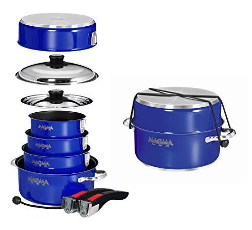 A10-366-CB-2-IND 10 Pc Stainless Steel NonStick Nesting Cookware Set (Cobalt Blue / 10 Piece, Non-stick)
