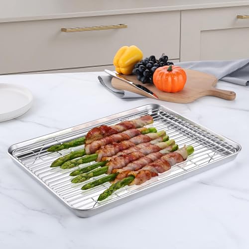 16x12 Inch Stainless Steel Baking Sheet with Wire Cooling Rack Set (16x12x1)