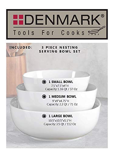 Denmark White Porcelain Chip Resistant Scratch Resistant Commercial Grade Serveware (3 PC ROUND SERVING BOWL)