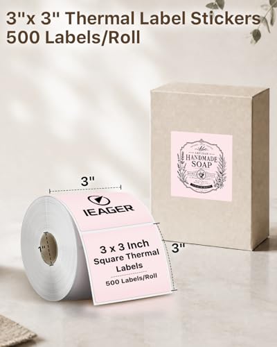 Pink 3" x 3" Square Thermal Label Stickers (3"x3" / Pink)