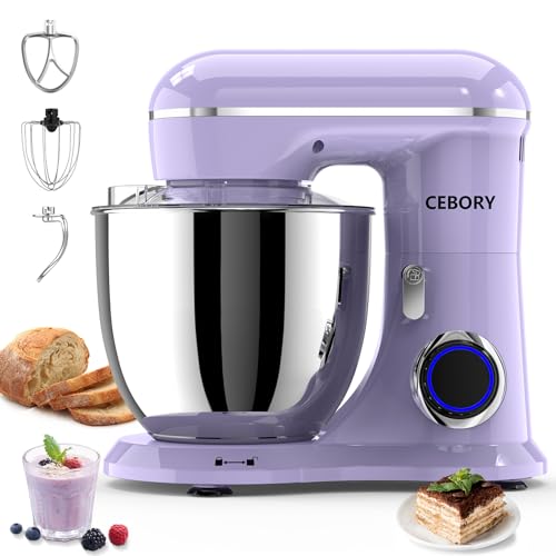 3-IN-1 Electric Stand Mixer, 6.5QT Bowl 660W 10-Speed Kitchen Mixer, Household Food Mixers include Dough Hook, Beater and Whisk, Bread Cake Mixer for Baking and Most Home Cooks, Purple (Purple)