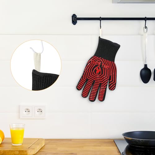 BBQ Gloves BBQ Accessories 1472℉ Extreme Heat Resistant (Black Red / One Size Fits Most(Regular Cuff))
