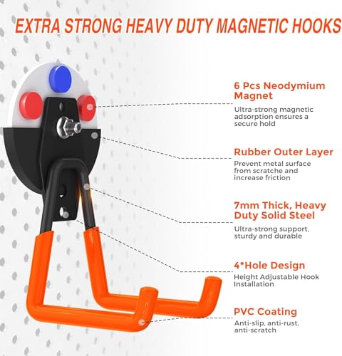 12 Pcs Magnetic Hooks Heavy Duty (2.6" Magnet-12 Pack-Orange)