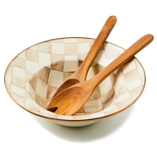 Enamel Salad Serving Set (Mocha Check)