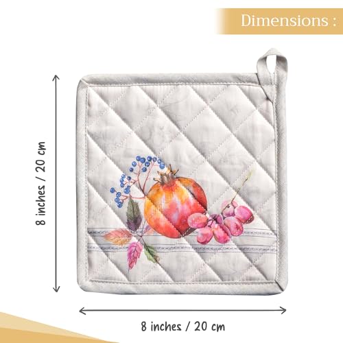 Pot Holders 100% Cotton Potholders (089 - Fruit D'hiver / 8" x 8" (Pot Holder Pack of 2))