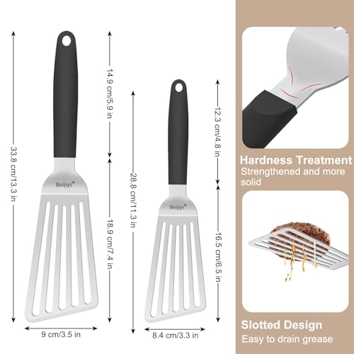 Stainlecss Steel Fish Spatula Set (Silver_Large&Small)