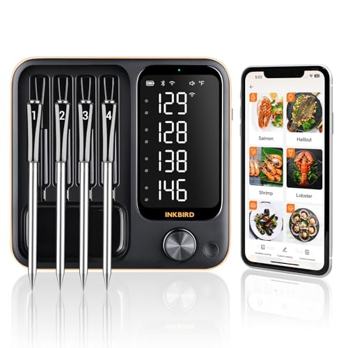 4 Probe WiFi Wireless Meat Thermometer with 360°Readable LCD Standalone Base