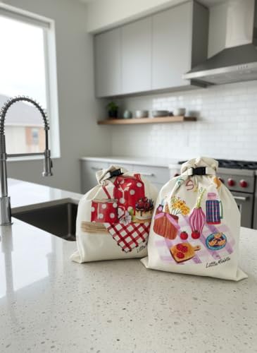 2 XL Beeswax Bread Bags for Homemade Bread (Beige with Picnic)