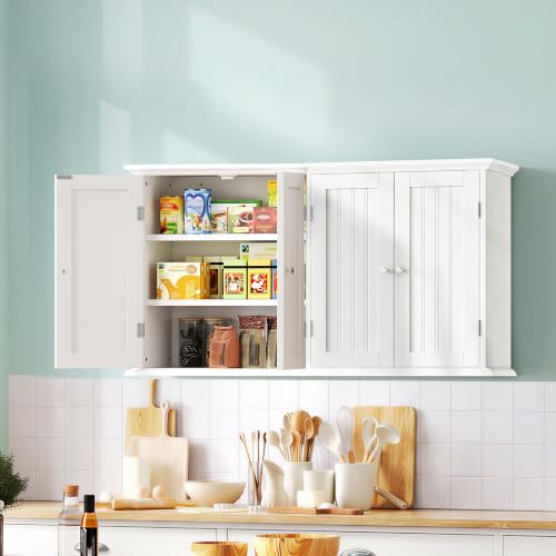 Laundry Cabinet with 4 Doors and Adjustable Shelves (White / 9.06"D x 40.94"W x 23.62"H)