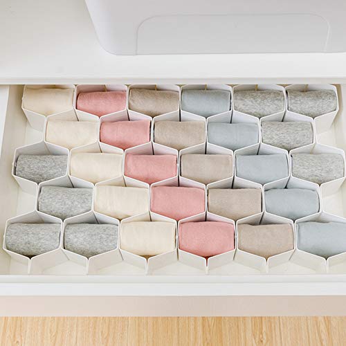 Drawer Divider Organizer Adjustable DIY Grid Honeycomb Drawer Divider for Underwear Belt Scarf Socks White (White)