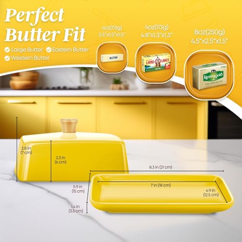 Extra Large Ceramic Butter Dish with Lid (Yellow / Extra Large)
