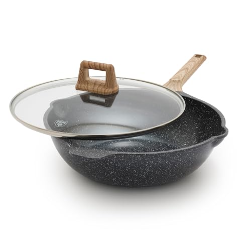 Nonstick 12” 5QT (12" Deep Skillet with Lid / Granite Black)