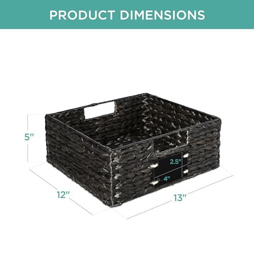 Set of 4 13x12in Water Hyacinth Pantry Baskets (13x12x5in / Black)
