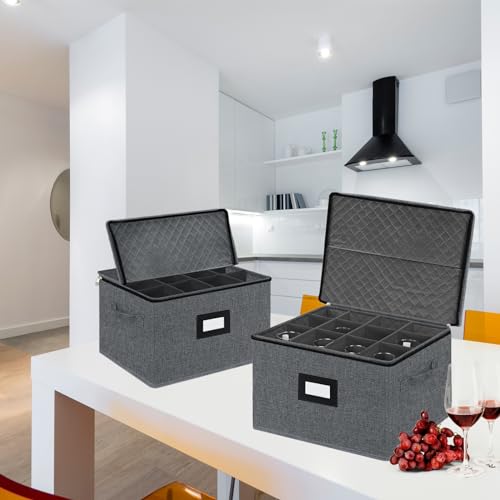 2 Pack Stemware and Glassware Storage Cases (Wine Glass Storage Box)