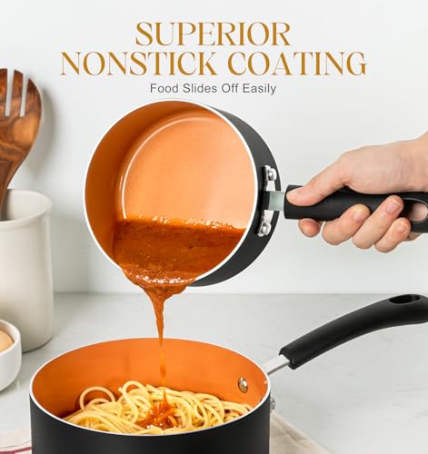 Ceramic Saucepan Set 1.5QT & 2QT & 3QT Nonstick Sauce Pans (Copper / 1.5+2+3QT)