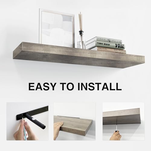 Floating Shelves for Grey Wood Shelf for Bedroom (Grey / 36"-3pack)
