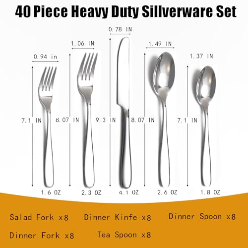 40 Piece Silverware Set (Silver / 40 Piece)