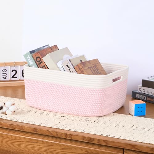 Large Storage Baskets for Organizing (4pcs-L17×W13×H7.5" / Woven Pink)