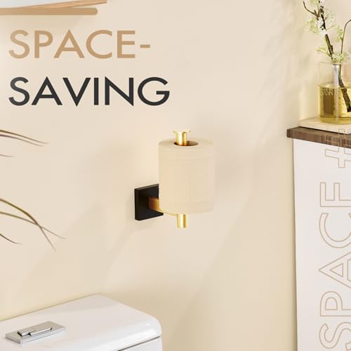 Toilet Paper Holder Toilet Roll Holders Hold Mega Rolls Kitchen Bathroom Tissue Paper Dispenser Black with Gold Stainless Steel (Black Gold / Vertical)