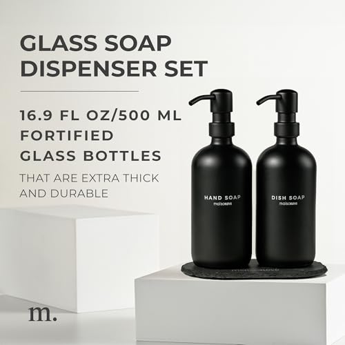 Soap Dispenser Set (Black Bottles Black Pumps Tray)