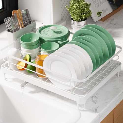 Dish Drying Rack for Kitchen Counter (White / 12.7''W x 16.7''L - 1 Tier)