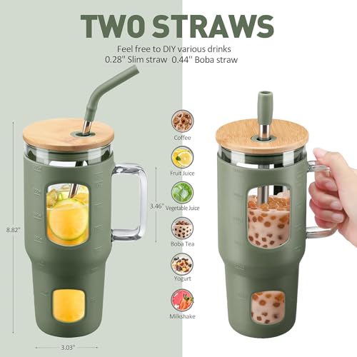 Glass Tumbler with Lid (Olive / 32 Ounces)