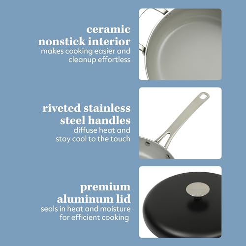 Kitchen Essentials Potluck Porch 10 Piece PFA Free Ceramic Non stick Interior Forged Aluminum Cookware Pots and Pans Set W (10-Piece Cookware Set / Black)