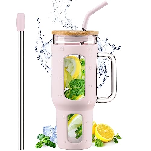 Glass Tumbler with Lid and Straw (CottonPink / 46 Ounces)