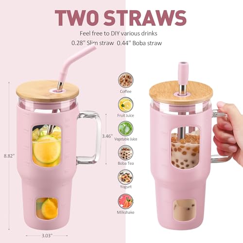 Glass Tumbler with Straw and Lid (Pink / 32 Ounces)
