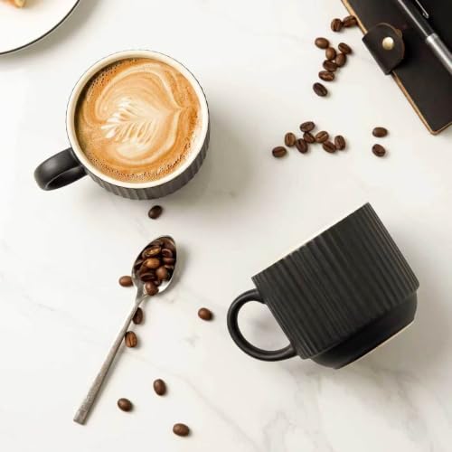Coffee Mug Ceramic Set of 4 with Stand (Matte Black / 15 Ounces)
