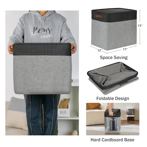 Grey Storage Baskets for Organizing 3 Pack Fabric Shelf Baskets for Gifts Empty Large Storage Organizer for Closet (Black&Grey / XXL-17"x12"x15")