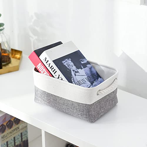 Organization and Storage Basket for Shelves (White&Grey / Small -11.8Lx7.9Wx5.2H)
